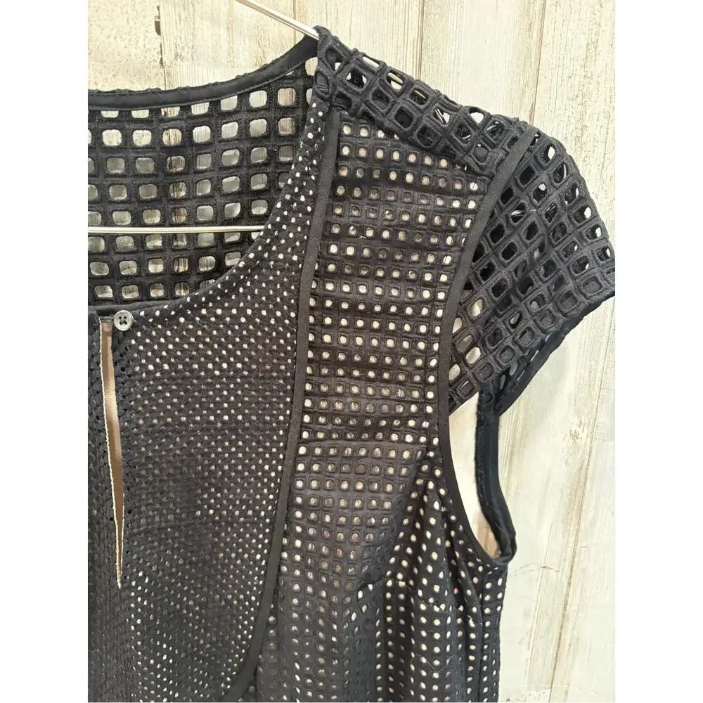 J. Crew Triple Eyelet Shift Dress Black Mini Dress Size Small Keyhole Cap Sleeve